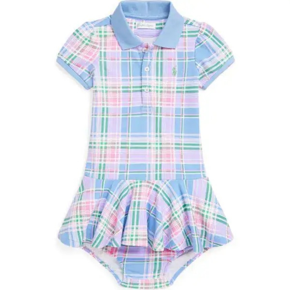 Ralph Lauren Plaid Cotton Piqué Polo Dress & Bloomers